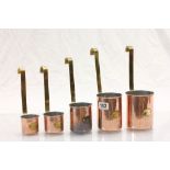 Set of Five Copper Graduating Hanging Measures with Brass Handles