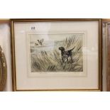 Henry Wilkinson limited edition coloured print dog flushing duck no 8/100 signed in pencil to