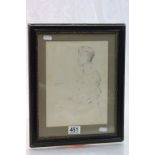 WWII framed & glazed pencil sketch signed by the artist