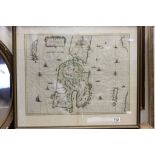 An antique framed coloured map of the Channel Islands.