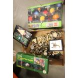 Box of Christmas lights, Skull ornaments and a cased Scorpion
