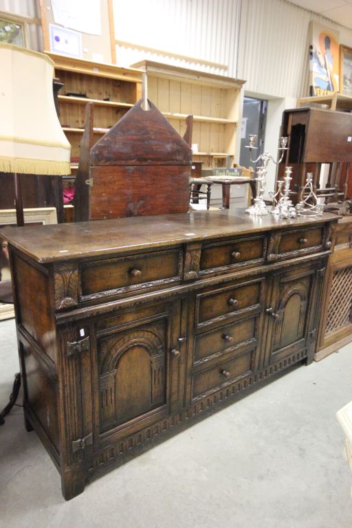 Titchmarsh & Godwin Style Large Carved Oak Jacobean Style Sideboard with a Brights of Nettlebed
