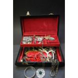 Black jewellery box of Costume jewellery, vintage & modern