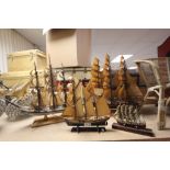 Four vintage model Sailing Ships