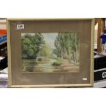 Framed & glazed Watercolour of a river scene signed Margaret Spender