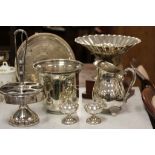 Collection of Silver Plate including Ice Bucket, Presentation Dish on Wooden Plinth, Trays, etc