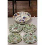 Mason's Ironstone Bowl together with Four Chinese Celadon Glazed Plates decorated with Birds,