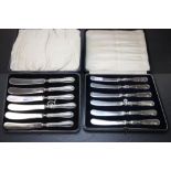 Two cased sets of hallmarked silver knives