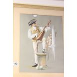 Derek Harris pastel of a lute player in costume signed.