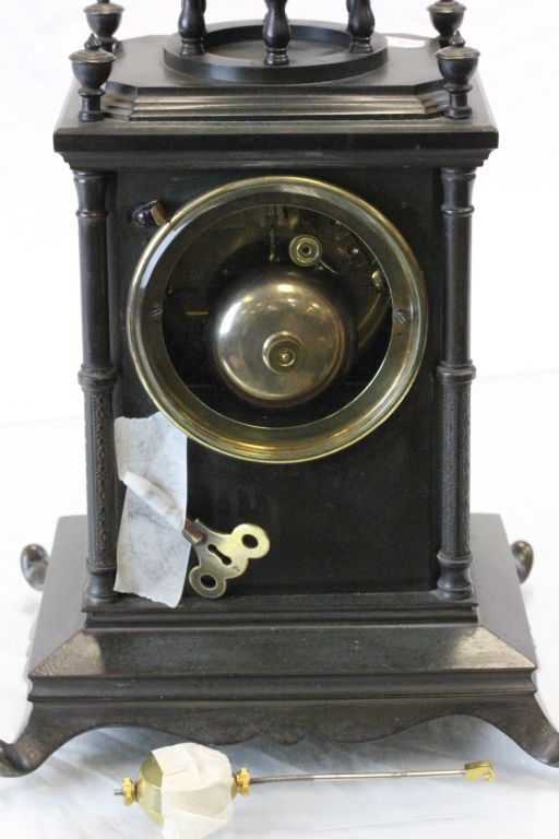 J W Benson Bronze & Ceramic mantle key wind clock - Image 4 of 4