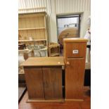 Pine Post Box Cupboard and Small Oak Cupboard with slide out shelf