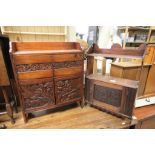 Edwardian Mahogany and Pine Small Cupboard with Carved Doors together with an Edwardian Mahogany