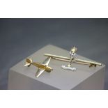 14ct Gold Royal Corps of Signals sweetheart brooch & a 14ct Gold Spitfire brooch