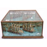 Glazed Diorama of Sailing ships with a reflective mirror back