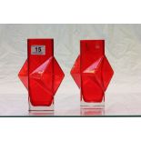 Pair of Riihmaen Lasi Red Art glass vases