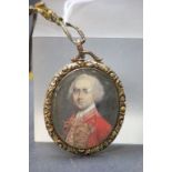 Georgian finely painted Miniature Portrait in yellow metal mount, reputedly Clive of India (1725-