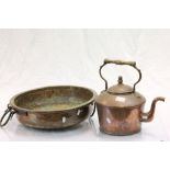 Large Copper Kettle and a Copper Pan with Iron Ring Handles