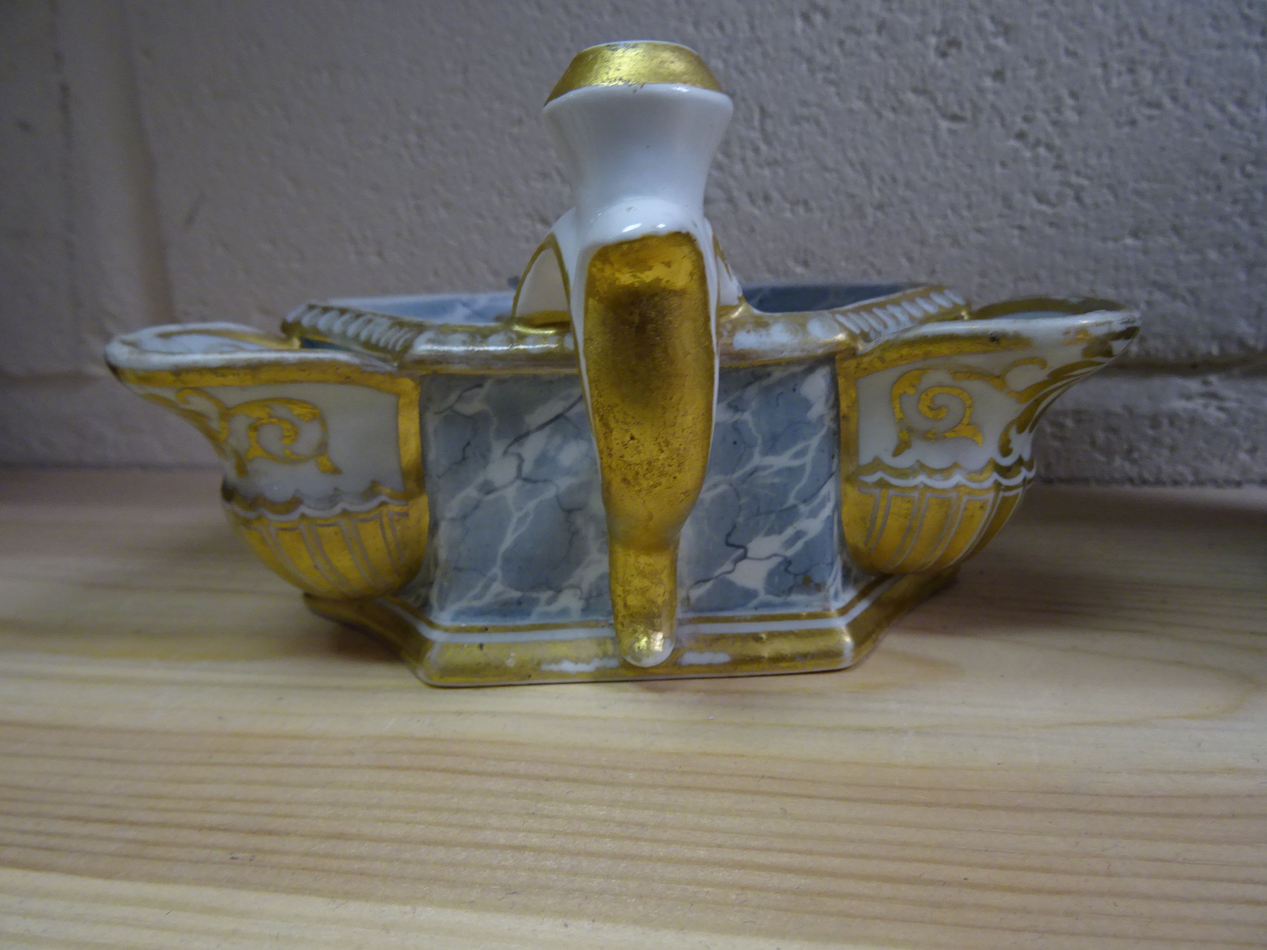 19th century Barr, Flight & Barr Worcester Ceramic Inkwell with marble effect decoration and spaniel - Image 10 of 11