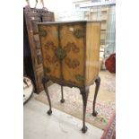 1920's Georgian Style Walnut Cocktail Cabinet raised on tall cabriole legs with ball & claw feet