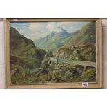 Framed mid 20th Century Oil on board of a Mountain scene, signed by the Artist