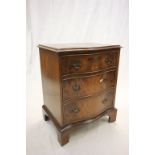 Georgian Style Yew Wood Small Serpentine Fronted Chest of Three Drawers