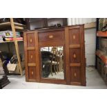 Edwardian Mahogany Overmantle Mirror with Shell and String Inlay