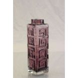 Whitefriars Aubergine Greek Key vase by Geoffrey Baxter