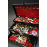 Black jewellery box of vintage & modern Costume jewellery