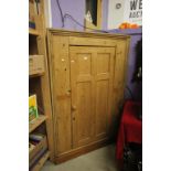 19th century Large Pine Corner Cupboard, the single door opening to reveal shaped shelves