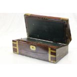Brass bound wooden writing slope with side drawer and key operation