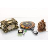 Continental jewellery Casket with Mother of Pearl shell decoration & contents, an Oriental