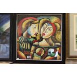 A Studio framed oil painting of masquerade figures