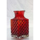 Whitefriars red glass Chessboard vase