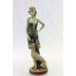 Resin model of an Art Deco style lady with dog