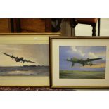Frank Munger Watercolour ' Lancaster Dusk Take-off ' together with Barry Price Military Airplane