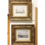 Pair of gilt Art Nouveau picture frames with vintage prints