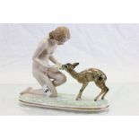Hutschenreuther Porcelain Figure of Nude Girl with Deer