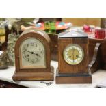 Early 20th century Oak Domed Top Mantle Clock with Silvered Face together with Early 20th century