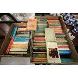 Large amount of vintage paperback books in three boxes to include; Penguin, Pan & pelican editions