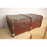 Wooden Bound and Canvas Covered Travelling Trunk