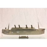 Large white metal model of a Cruise Liner, Titanic style