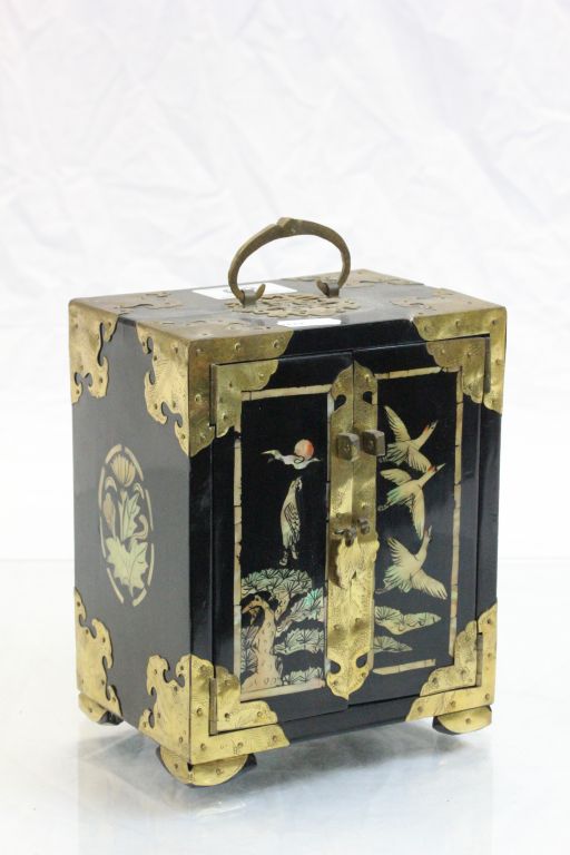 Chinese gilt brass & lacquer Jewellery box