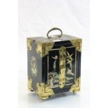 Chinese gilt brass & lacquer Jewellery box