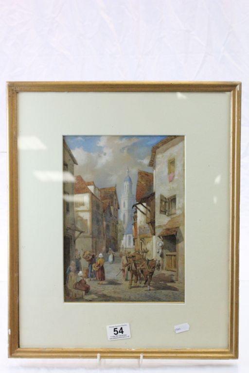 Framed & glazed Watercolour of a village scene, signed J F Draper 1869