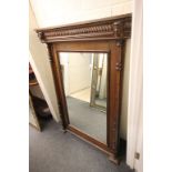 Large Late 19th / Early 20th century Oak Framed Overmantle Mirror with Carved Face Masks to top