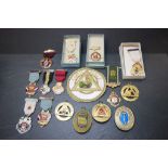 Box of mixed costume jewellery along with some Masonic medals