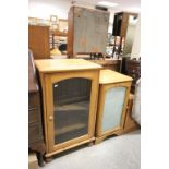 Two Pine Cabinets with Glass Panel Doors