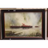 John Bampfield oil on canvas Troops on horseback with cannon to forground signed.