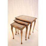 Nest of Three Tables with Cabriole Legs and Glass Tops