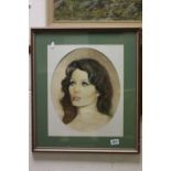 Framed and Glazed Watercolour Portrait of Sophia Loren signed M Leet